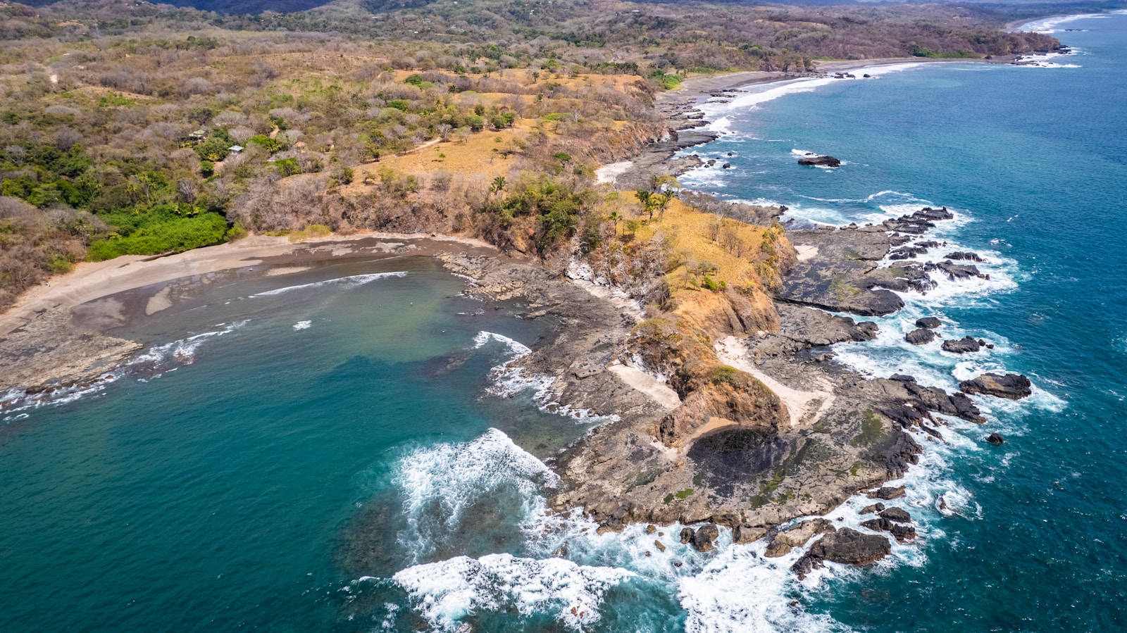 an aerial view of a beach and ocean